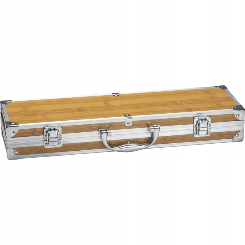 3 dalių kepsninės stalo įrankių rinkinys, kepsninės įrankiai mediniame kepsninės lagamine