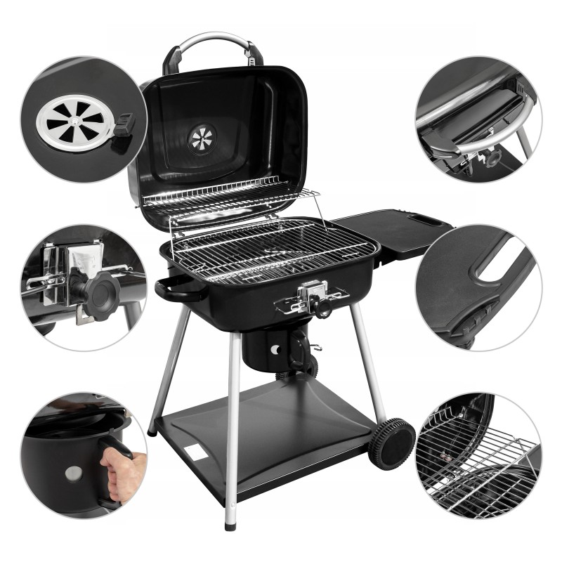 Anglies grilis su praktišku dangteliu ir transportavimo ratukais - sodui ir terasai