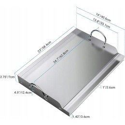 Stačiakampio formos nerūdijančio plieno plancha keptuvė, skirta daugeliui dujinių ir anglinių grilių (58,4 x 40,6 cm)