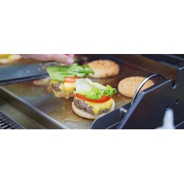 Stačiakampio formos nerūdijančio plieno plancha keptuvė, skirta daugeliui dujinių ir anglinių grilių (58,4 x 40,6 cm)