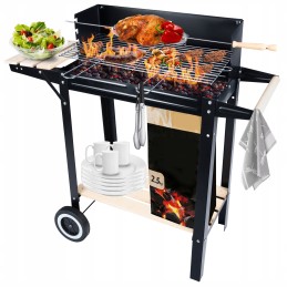 Sodo kepsninė su anglimis ant ratų, didelė rozetė, lentynos, grilis, nemokamas šepetys