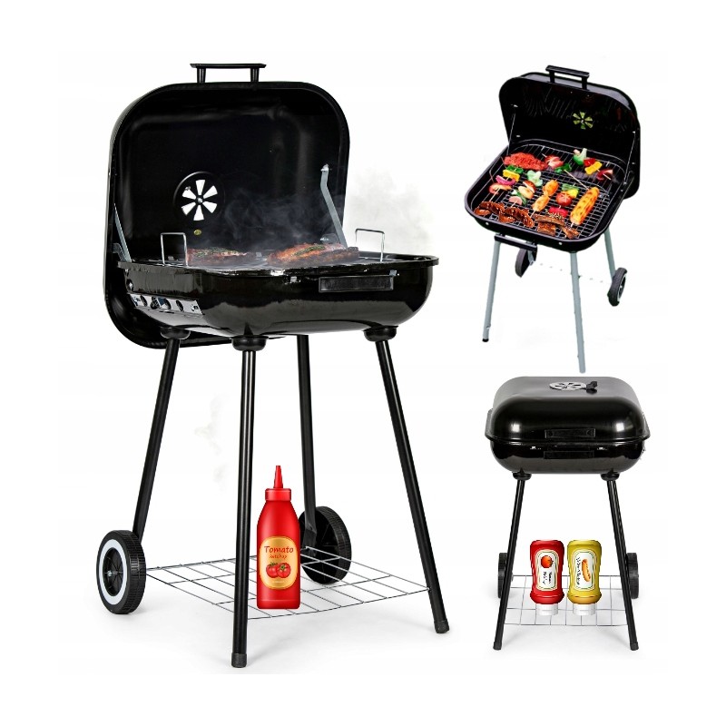 Sodo anglies grilis su dangteliu ant ratų