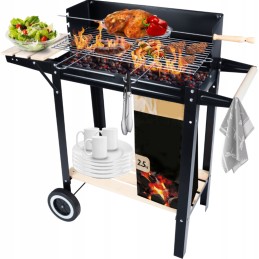 Sodo kepsninė su anglimis ant ratų, didelė rozetė, lentynos, grilis, nemokamas šepetys