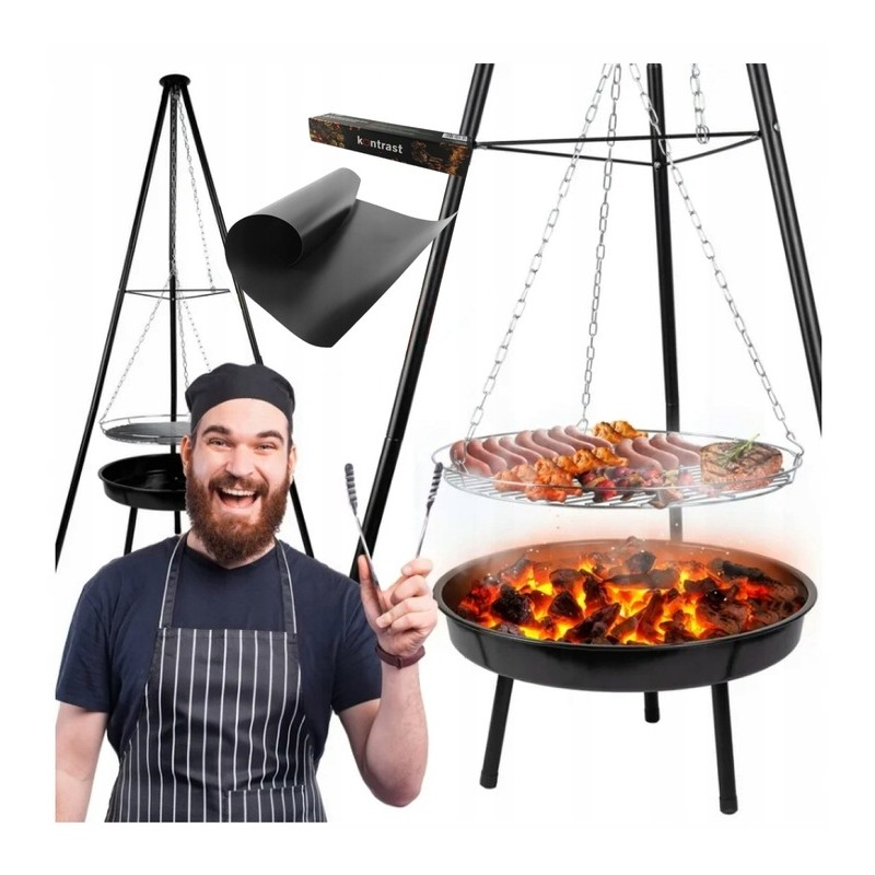 ⭐⭐Sodo grilis pakabinamas židinio trikojis didelės 50cm grotelės + anglies kilimėliai⭐⭐