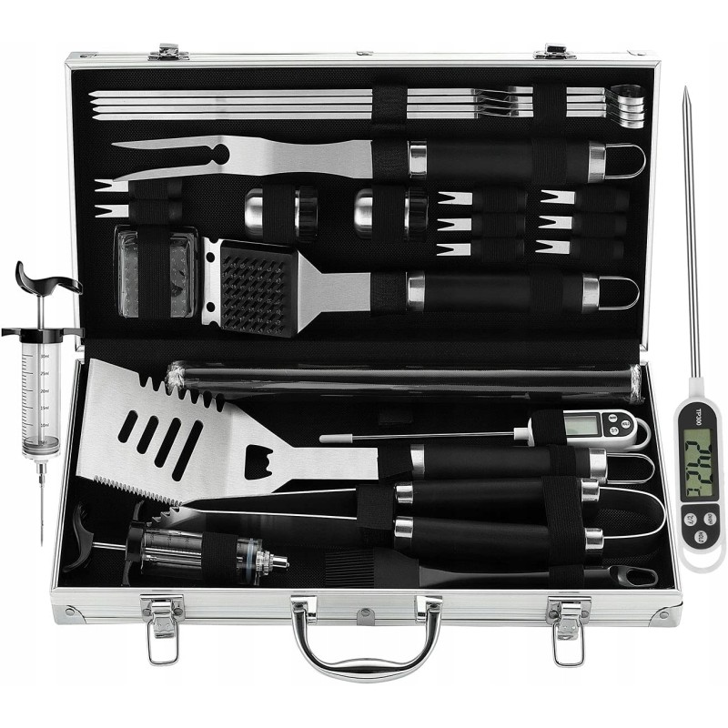 Grilio priedų rinkinys lagamine, 25 vnt