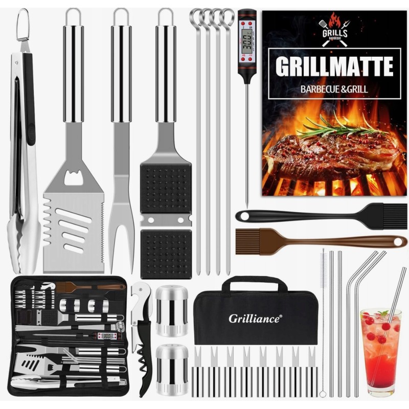 Priedų rinkinys, kepsninės reikmenys, kepsninės reikmenys, plieninės žnyplės, kepsninės kilimėlis be dėklo