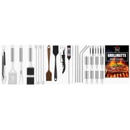 Priedų rinkinys, kepsninės reikmenys, kepsninės reikmenys, plieninės žnyplės, kepsninės kilimėlis be dėklo