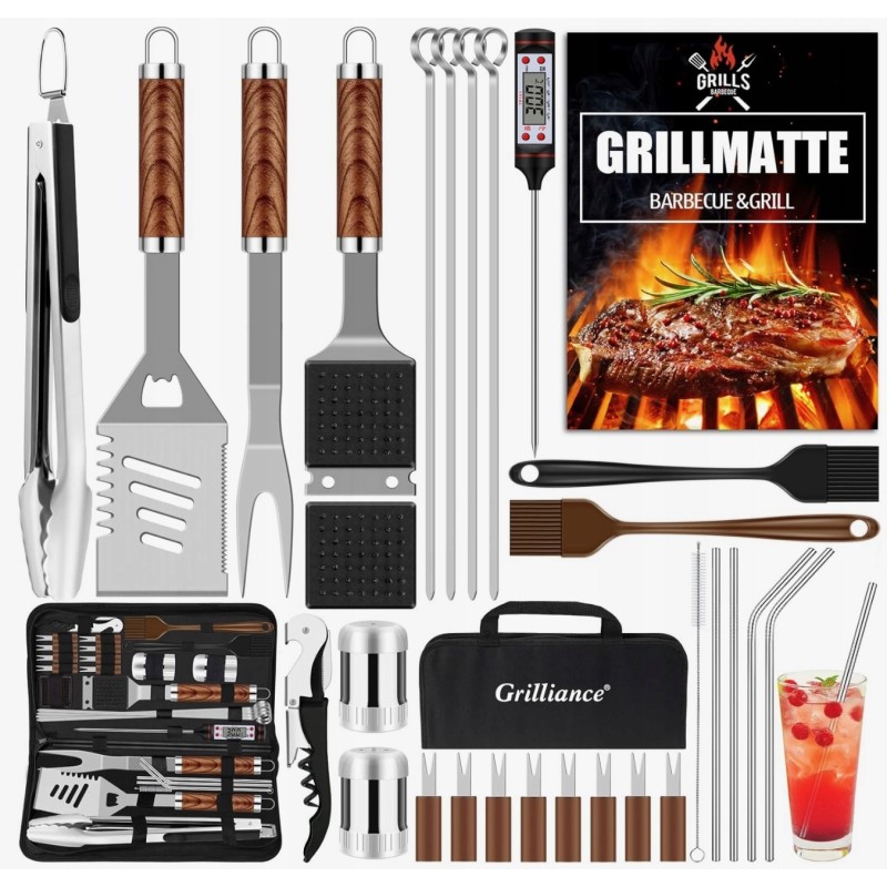 Priedų rinkinys, kepsninės reikmenys, kepsninės reikmenys, plieninės žnyplės, kepsninės kilimėlis be dėklo