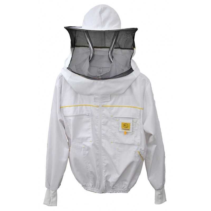 Megztinis su užtrauktuku su kepure łysoń premium linijos, baltas