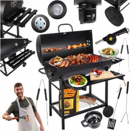 Sodo anglis grilis ant ratukų, didelės lentynos, peleninė, grotelės, priedai