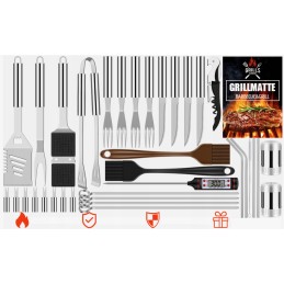 Priedų rinkinys, kepsninės reikmenys, kepsninės reikmenys, plieninės žnyplės, kepsninės kilimėlis be dėklo