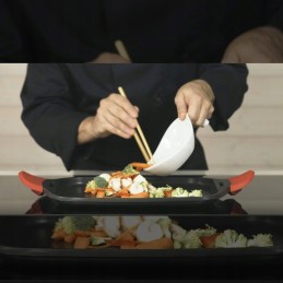 Grilio padėklas, indukcinis 45 cm, juodas/raudonas, 48,5 x 27,5 cm