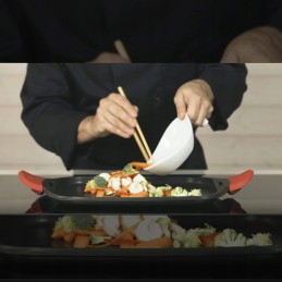 Grilio padėklas, indukcinis 45 cm, juodas/raudonas, 48,5 x 27,5 cm