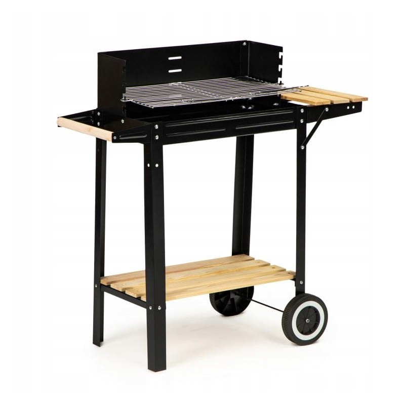 Sodo anglies grilis su 2 lentynomis, plieninė kepsninė be dangčio ant ratukų