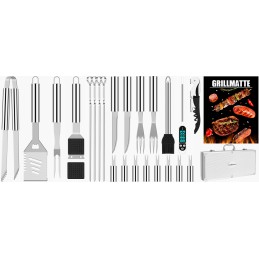 BBQ grilio rinkinys, nerūdijantis plienas, lagaminas, 26 vnt., termometras, dovana