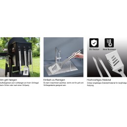 BBQ grilio rinkinys, nerūdijantis plienas, lagaminas, 26 vnt., termometras, dovana