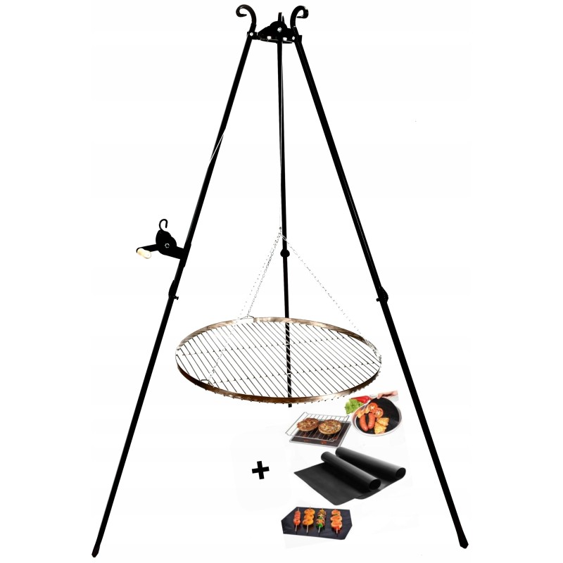 Trikojis laužo grilis, stovas sodo židiniui