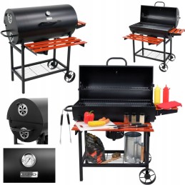 Sodo kepsninė su anglimis su termometro dangteliu ir lentynomis sklypui