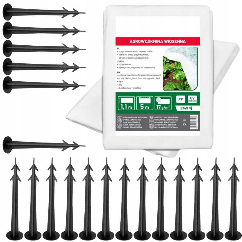 Agrotekstilės spyruoklinis dengiantis audinys + kaiščiai 20 vnt 1,1x5m 17 g/m²