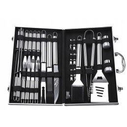 Grilio stalo įrankiai lagamine – praktiškas ir elegantiškas rinkinys, turintis daug privalumų, ypač skirtas kepsnių mėgėjams.