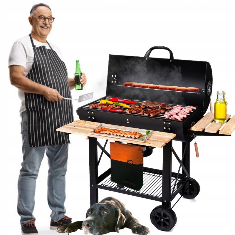 Didelė anglies grilio statinė su dangteliu Lehmann sodo peleninė 71x35cm