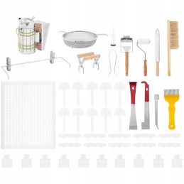 Bitininkystės dulkių siurblys, kaltai, griebtuvai, sietelis, 37 dalių įrankių rinkinys.