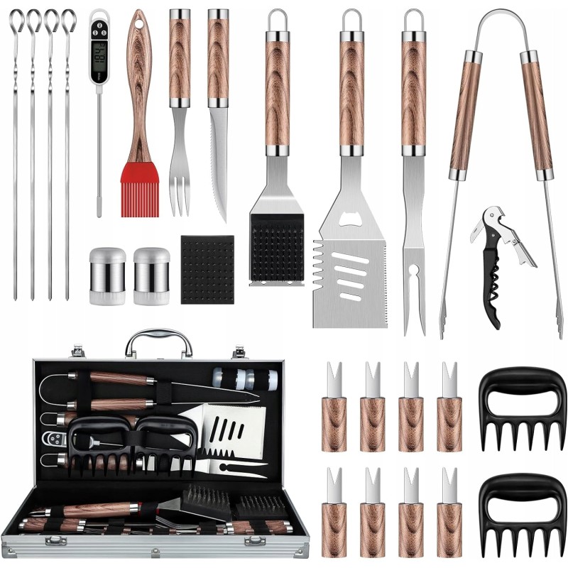 Aukščiausios kokybės kepsninės komplektas, lagaminas, 29 vnt., nerūdijantis plienas, iešmai