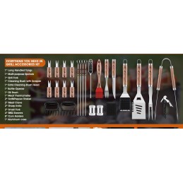 Aukščiausios kokybės kepsninės komplektas, lagaminas, 29 vnt., nerūdijantis plienas, iešmai