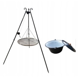 Trikojis grilis 185 cm su nerūdijančio plieno grotelėmis 60 cm + vengriškas virdulys 10 litrų "vengriškas"
