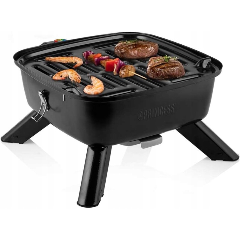 Hibridinis grilis, maitinamas elektra arba anglimi, idealiai tinka atostogoms kempinge, 2000 vatų, juoda