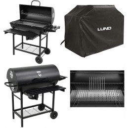 Grilis su anglimis su chromuotomis grotelėmis, kaitinimo grotelėmis ir temperatūrą palaikančiu dangčiu + grilio dangtelis iš pat