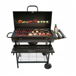 Grilis su anglimis su chromuotomis grotelėmis, kaitinimo grotelėmis ir temperatūrą palaikančiu dangčiu + grilio dangtelis iš pat