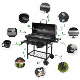 Grilis su anglimis su chromuotomis grotelėmis, kaitinimo grotelėmis ir temperatūrą palaikančiu dangčiu + grilio dangtelis iš pat