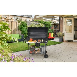 Grilis su anglimis su chromuotomis grotelėmis, kaitinimo grotelėmis ir temperatūrą palaikančiu dangčiu + grilio dangtelis iš pat