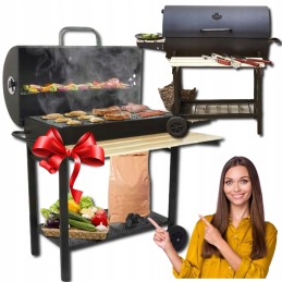 Grilis su anglimis, uždara statinė, sodo stalas, ratai, statinės kepsninės komplektas