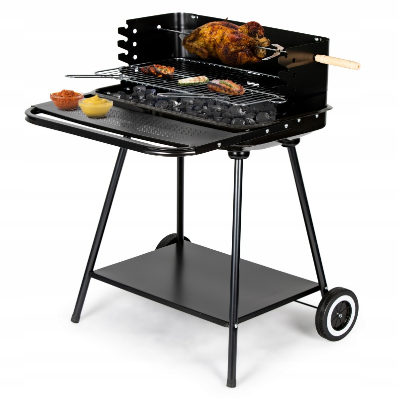 Sodo kepsninė su anglimis, didelės, reguliuojamos grotelės, iešmas, ratukai, lentynos