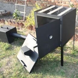 Plieninė sodo rūkykla 50 cm su durelėmis ir kaminu