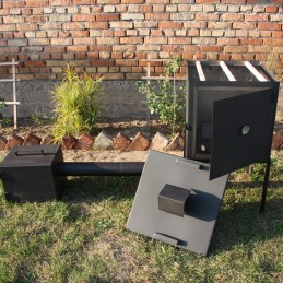 Plieninė sodo rūkykla 50 cm su durelėmis ir kaminu