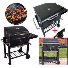 Grilis su anglimis, sodo termometras, dengia dvi dideles groteles, nemokamas pūstuvas