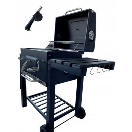 Grilis su anglimis, sodo termometras, dengia dvi dideles groteles, nemokamas pūstuvas