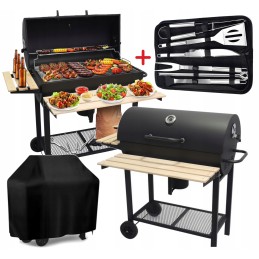 Sodo grilis su anglimis, 2 grotelės, peleninė, kepimo priedai, dangtis