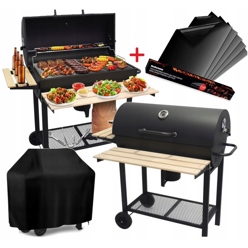 Sodo kepsninė su anglimis, 2 grotelės, peleninė, 5 vnt tefloniniai kilimėliai, dangtis