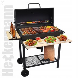 Didelė sodo kepsninė su anglimis, 2 grotelės, termometras, pelenų keptuvė, lentynos + dangtis