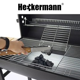 Didelė sodo kepsninė su anglimis, 2 grotelės, termometras, pelenų keptuvė, lentynos + dangtis