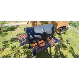 Didelė sodo kepsninė su anglimis, 2 grotelės, termometras, pelenų keptuvė, lentynos + dangtis