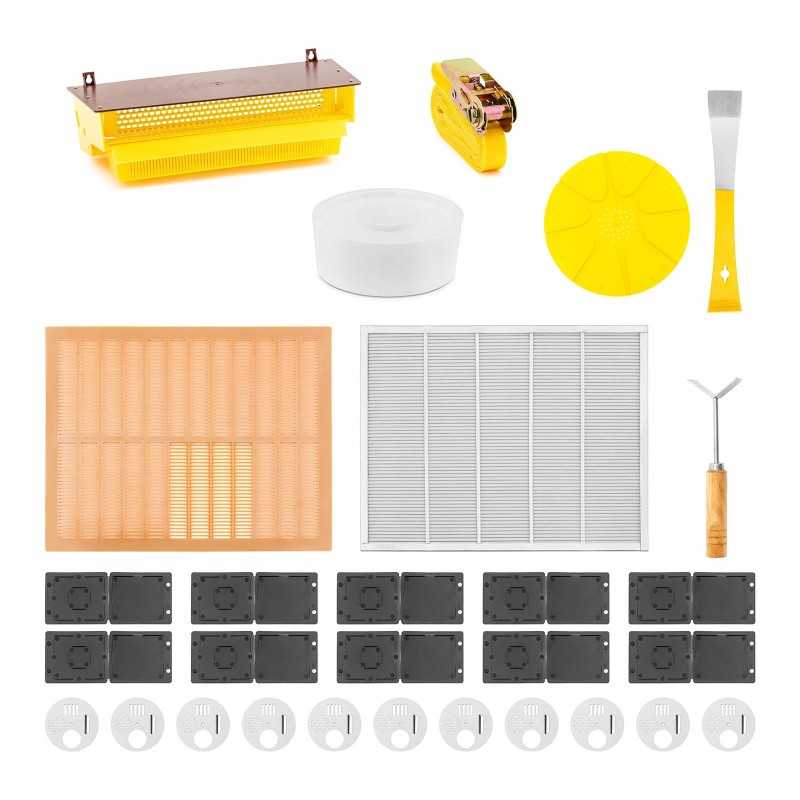 Bitininkystės rinkinys - 28 elementai - bitininkystės kaltas - tvirtinimo diržas - žiedadulkių gaudyklė - izoliatorius - gaudykl