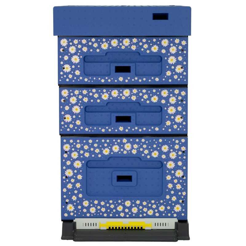 Bičių avilys dadant optima, tamsiai mėlynas, ramunėlių raštas, nesusuktas