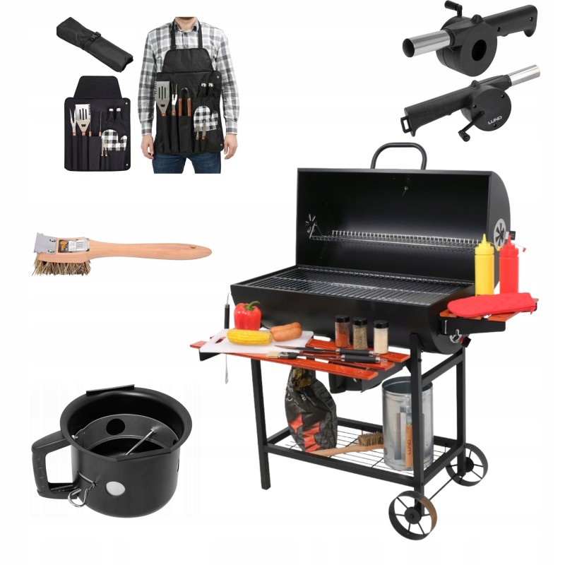 Anglies kepsninė su dangteliu, didelės grotelės, 71 cm, pelenų padėklas, nemokami priedai