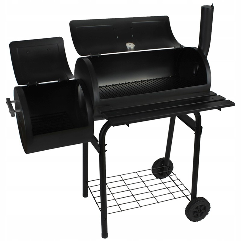 Dviejų funkcijų sodo grilis su rūkykla + ratukais