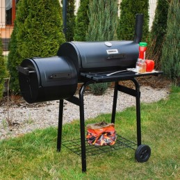 Dviejų funkcijų sodo grilis su rūkykla + ratukais